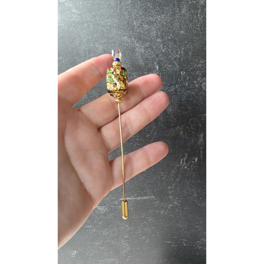 Rhinestone Gold Tone Metal Stick Pin Vintage Costume Jewelry
